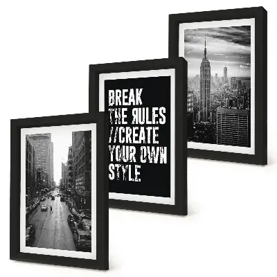 3-piece wall art set City streets in black and white with an inspiring inscription