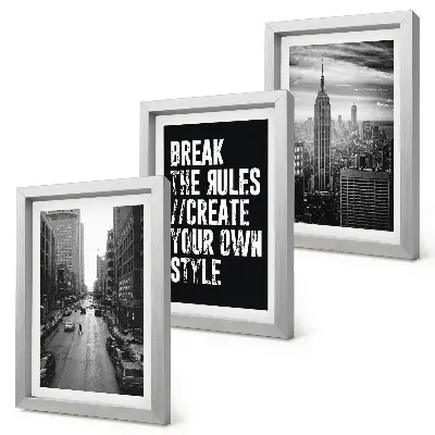 3-piece wall art set City streets in black and white with an inspiring inscription