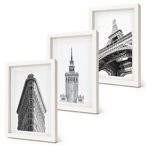 Photo frame wall Architectural buildings in black and white minimalism