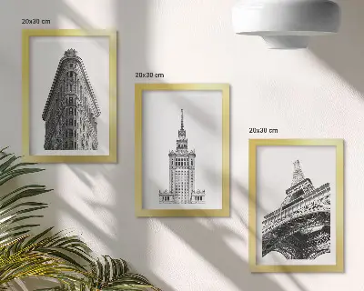 Photo frame wall Architectural buildings in black and white minimalism
