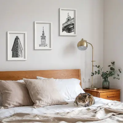 Photo frame wall Architectural buildings in black and white minimalism