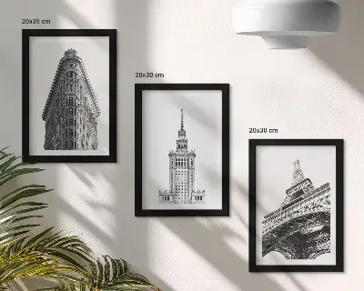 Photo frame wall gallery architectural buildings in minimalist black and white