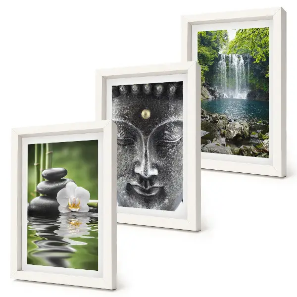Harmony of nature with stones, water and Buddha framed triptych