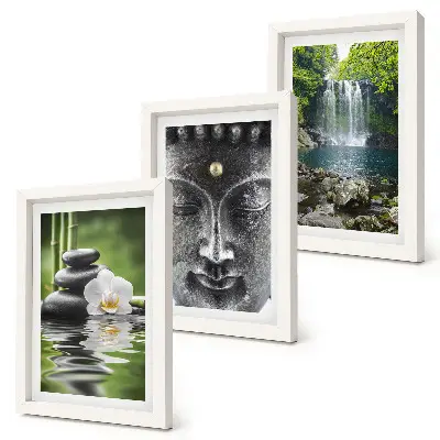Harmony of nature with stones, water and Buddha framed triptych