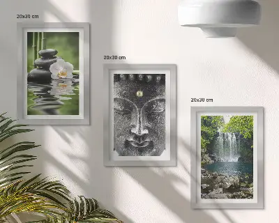 Harmony of nature with stones, water and Buddha framed triptych