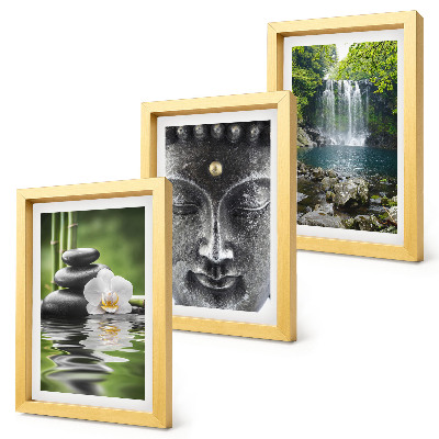 Framed triptych Harmony of nature with stones, water and Buddha