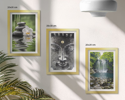 Framed triptych Harmony of nature with stones, water and Buddha