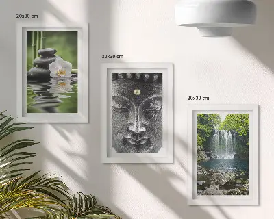 Harmony of nature with stones, water and Buddha framed triptych