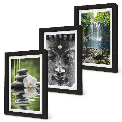 Framed triptych Harmony of nature with stones, water and Buddha
