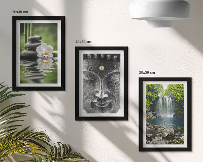 Framed triptych Harmony of nature with stones, water and Buddha