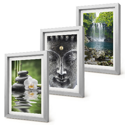 Framed triptych Harmony of nature with stones, water and Buddha