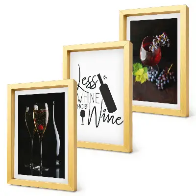3-piece wine and grapes wall art set with an inscription about wine