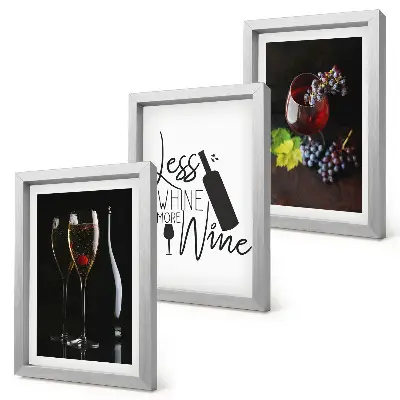 3-piece wine and grapes wall art set with an inscription about wine