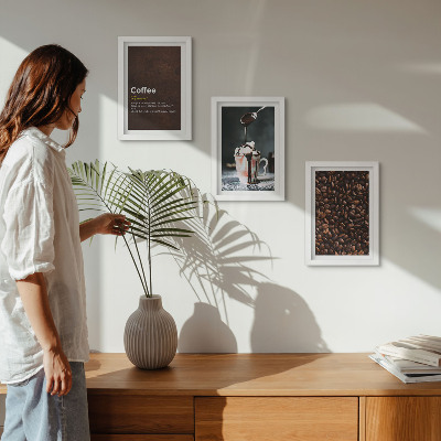 Photo frame wall Coffee bean whipped cream drink definition