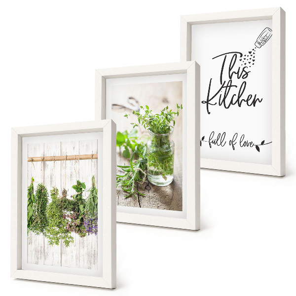 Framed triptych Kitchen motif with the inscription dried herbs