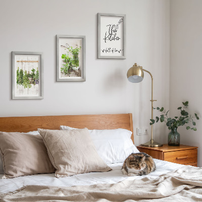Framed triptych Kitchen motif with the inscription dried herbs
