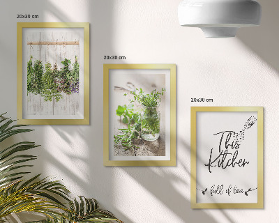 Framed triptych Kitchen motif with the inscription dried herbs