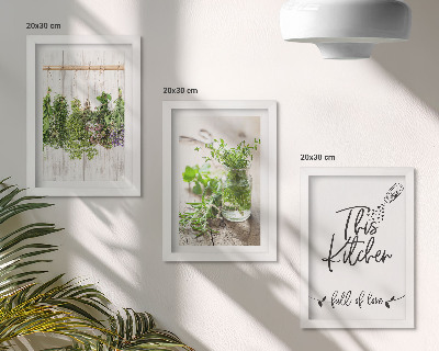 Framed triptych Kitchen motif with the inscription dried herbs