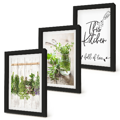 Framed triptych Kitchen motif with the inscription dried herbs
