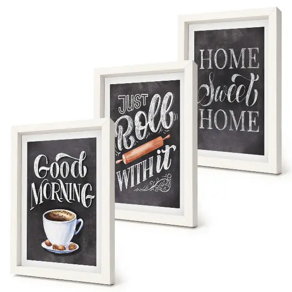 3-piece wall art set featuring home kitchen blackboard inscriptions