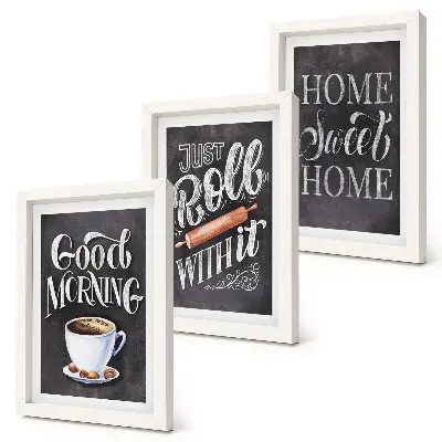 3-piece wall art set featuring home kitchen blackboard inscriptions