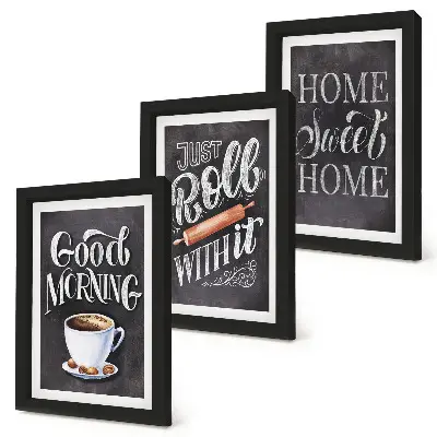 3-piece wall art set featuring home kitchen blackboard inscriptions