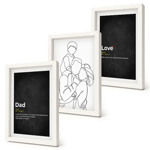 Family line art triptych with definitions of love and fatherhood