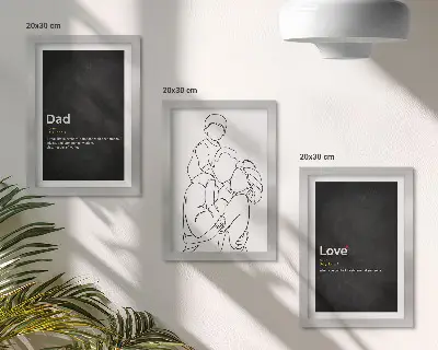 Family line art triptych with definitions of love and fatherhood