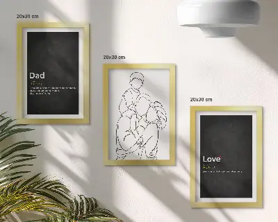 Family line art triptych with definitions of love and fatherhood
