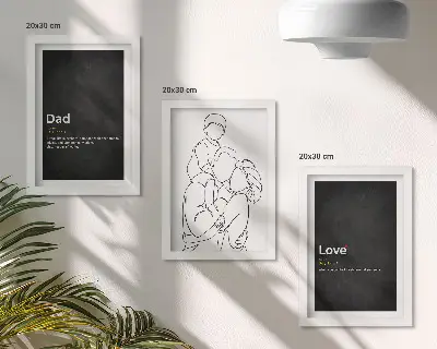 Family line art triptych with definitions of love and fatherhood