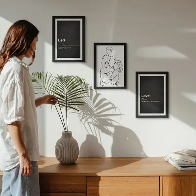 Family line art triptych with definitions of love and fatherhood