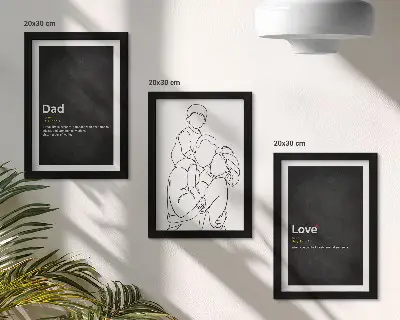 Family line art triptych with definitions of love and fatherhood