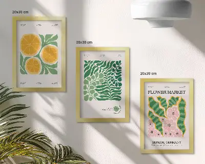Photo frame wall gallery set with fruit and plant motifs in pastel colors
