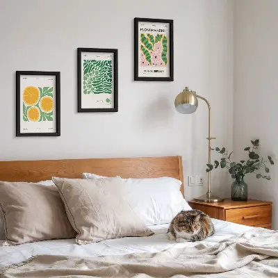 Photo frame wall gallery set with fruit and plant motifs in pastel colors