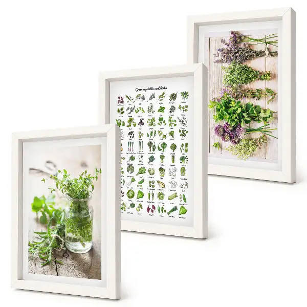 Dried plants framed triptych herb list for the kitchen