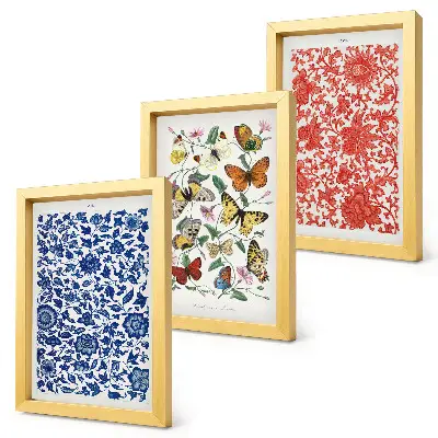 Photo frame wall gallery set with vintage flower, butterfly, and ornament posters