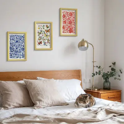 Photo frame wall gallery set with vintage flower, butterfly, and ornament posters
