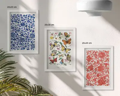 Photo frame wall gallery set with vintage flower, butterfly, and ornament posters