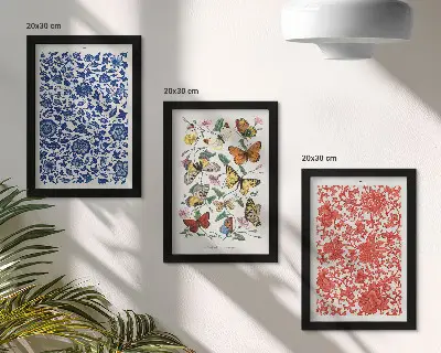 Photo frame wall gallery set with vintage flower, butterfly, and ornament posters