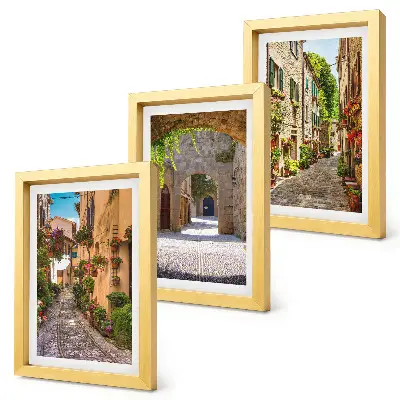 Framed triptych Italian streets with flowers and landscape architecture