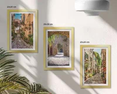 Italian streets with flowers and landscape architecture framed triptych