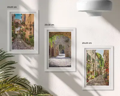 Italian streets with flowers and landscape architecture framed triptych