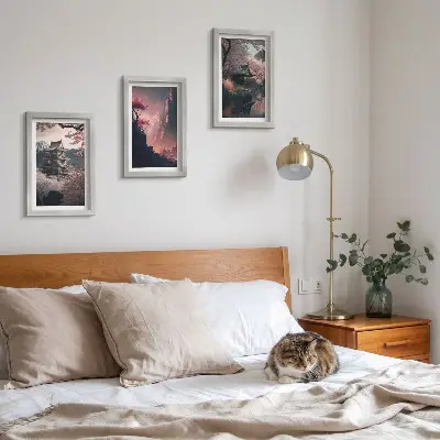 Photo frame wall set with fantasy Japanese mountain landscape prints