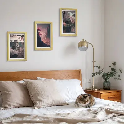 Photo frame wall set with fantasy Japanese mountain landscape prints