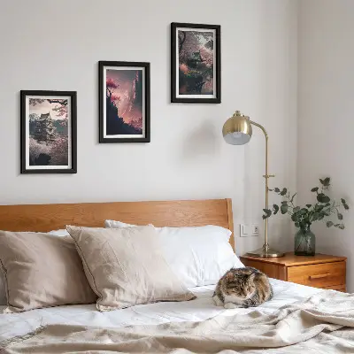 Photo frame wall set with fantasy Japanese mountain landscape prints