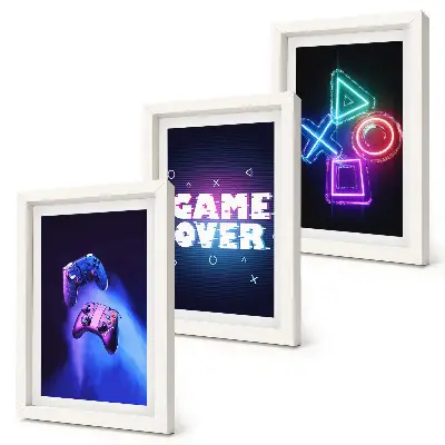 Game Over icon gamepad triptych framed wall art set