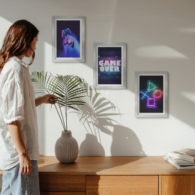 Framed triptych Gamepads with Game Over icons