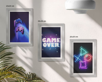 Framed triptych Gamepads with Game Over icons