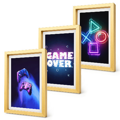 Framed triptych Gamepads with Game Over icons