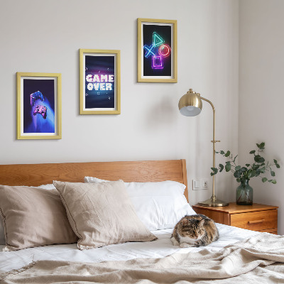 Framed triptych Gamepads with Game Over icons